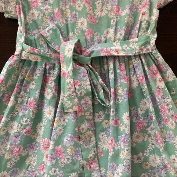 Vintage USA Bonnie Jean Girls 7 Green Pink Floral Dress - Picture 3 of 10